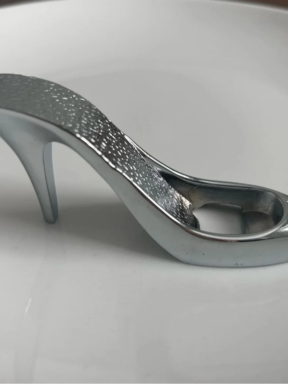 VNTG Silver Tone High Heel Shoe Bottle Opener Rhinestone Accents Cinderella Gift